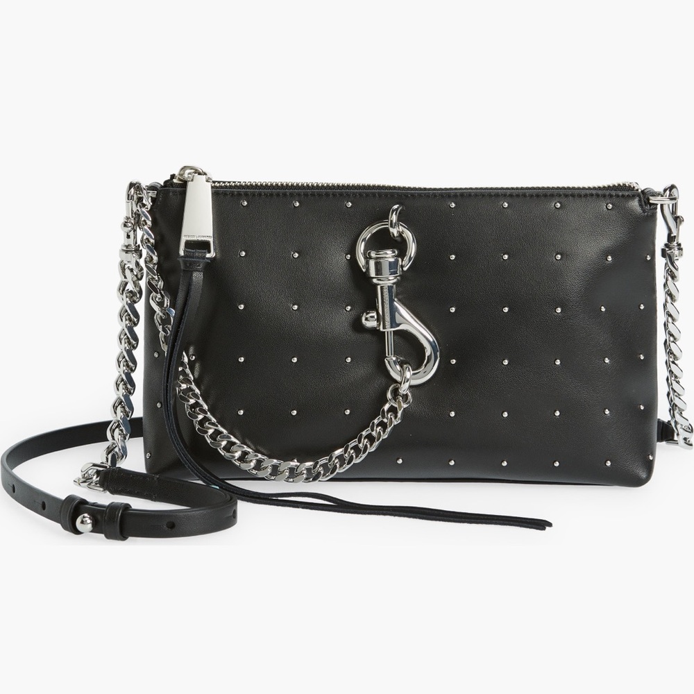 Rebecca Minkoff Black Studded Leather Crossbody Bag Silver Hardware